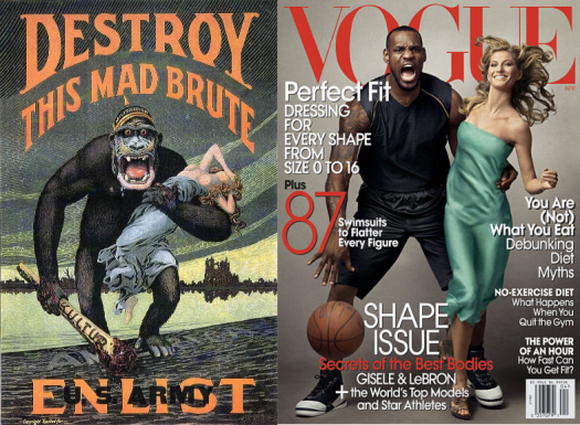 LeBron James and Gisele compared to Destroy This Mad Brute military recruitment poster