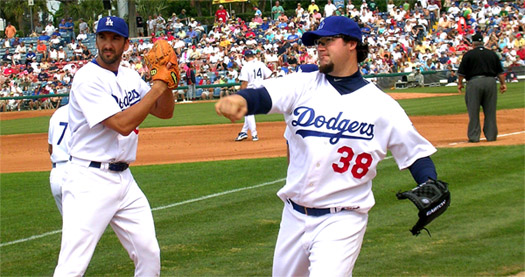 Eric Gagne warms up at Dodgertown